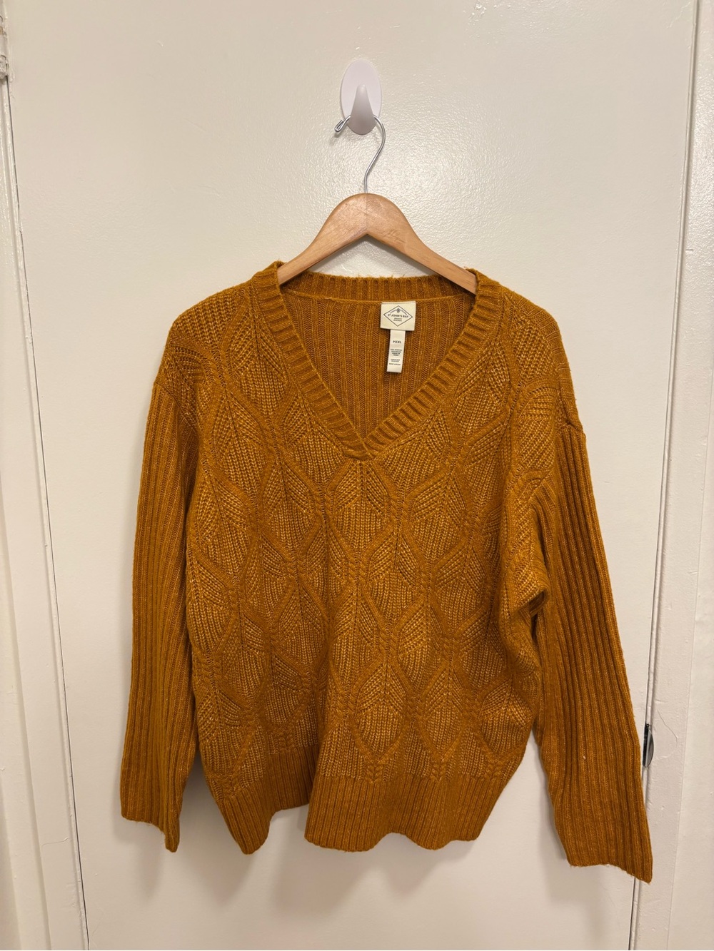 St. John's Bay Women's V-Neck Cable Knit Sweater - Mustard